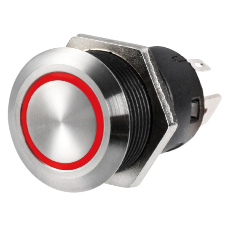 Flat stainless steel ON-OFF switch 12 V red
