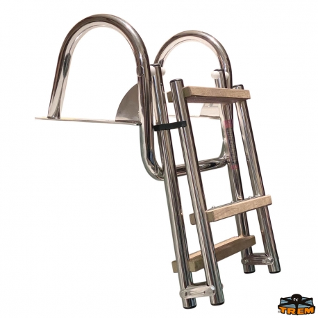Folding ladder with handrail and wooden steps for stern platforms - Trem