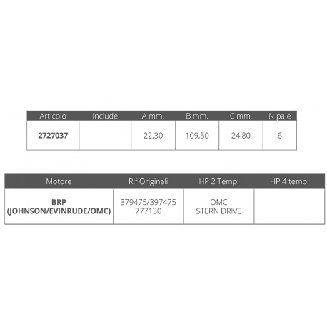 Impeller johnson/ev. stern drive