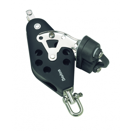 Single swivel fiddle block Ø 8 mm. with becket and cleat - Barton Marine