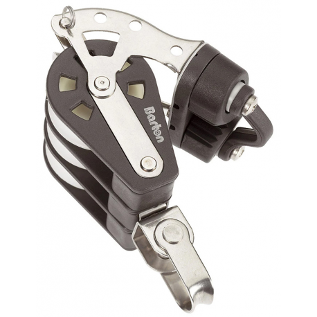 Triple swivel block Ø 10 mm. with becket and cleat - Barton Marine