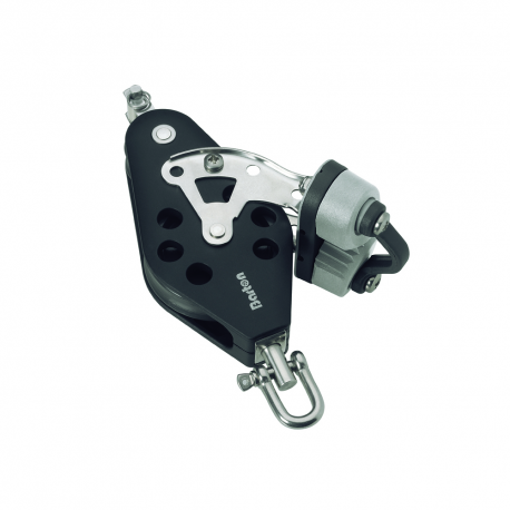 Single swivel fiddle block Ø 10 mm. with becket and cleat - Barton Marine