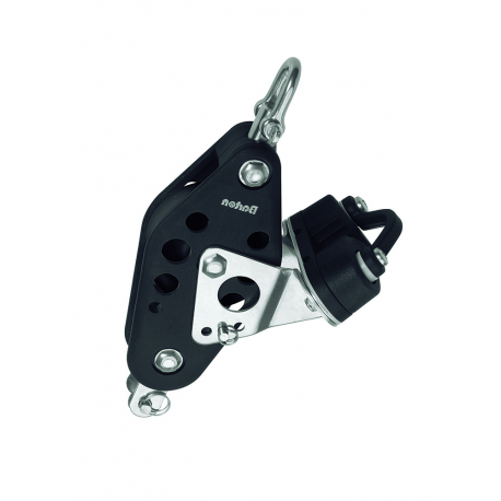 Single swivel fiddle block Ø 12 mm. with becket and cleat - Barton Marine