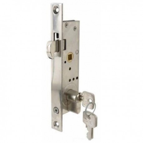 Recessed chrome plated brass lock with cylinder for sliding doors