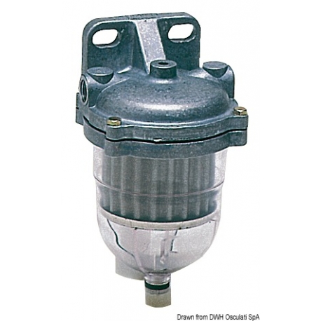 Diesel fuel decanter filter with transparent bowl