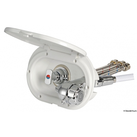 Oval shower cubicle with mixer and push-button shower Desy