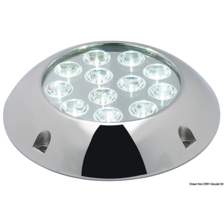 Underwater light for hull / transom / swim platform with screws