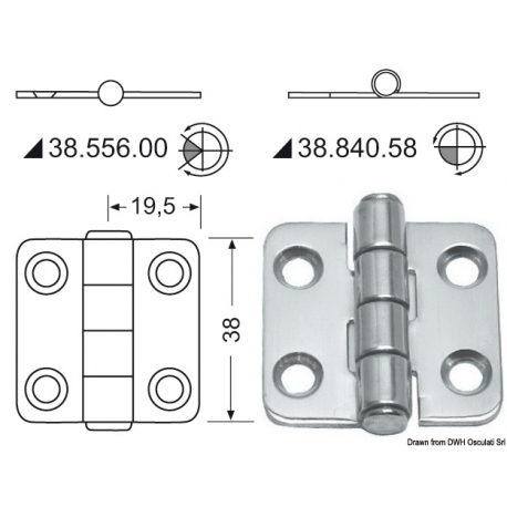 Cerniera inox 38x39 mm